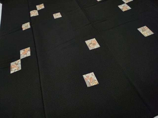 平和屋着物●上質な小紋　色紙草花文　黒地　金彩　小田急百貨店扱い　正絹　逸品　CABH9634ut