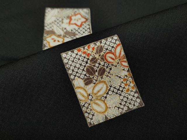 平和屋着物●上質な小紋　色紙草花文　黒地　金彩　小田急百貨店扱い　正絹　逸品　CABH9634ut