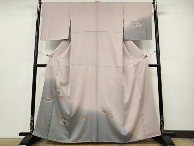 平和屋着物●訪問着　刺繍　地紙草花文　暈し染め　金銀彩　正絹　逸品　CABH9635ut