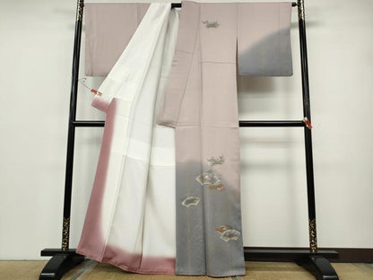 平和屋着物●訪問着　刺繍　地紙草花文　暈し染め　金銀彩　正絹　逸品　CABH9635ut