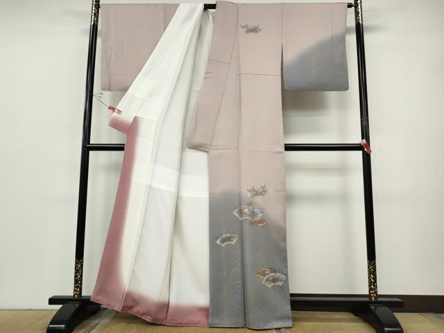 平和屋着物●訪問着　刺繍　地紙草花文　暈し染め　金銀彩　正絹　逸品　CABH9635ut
