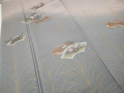平和屋着物●訪問着　刺繍　地紙草花文　暈し染め　金銀彩　正絹　逸品　CABH9635ut