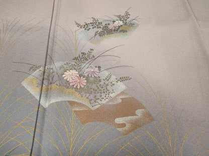 平和屋着物●訪問着　刺繍　地紙草花文　暈し染め　金銀彩　正絹　逸品　CABH9635ut