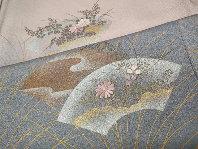 平和屋着物●訪問着　刺繍　地紙草花文　暈し染め　金銀彩　正絹　逸品　CABH9635ut