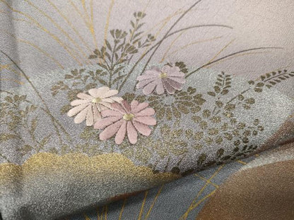 平和屋着物●訪問着　刺繍　地紙草花文　暈し染め　金銀彩　正絹　逸品　CABH9635ut