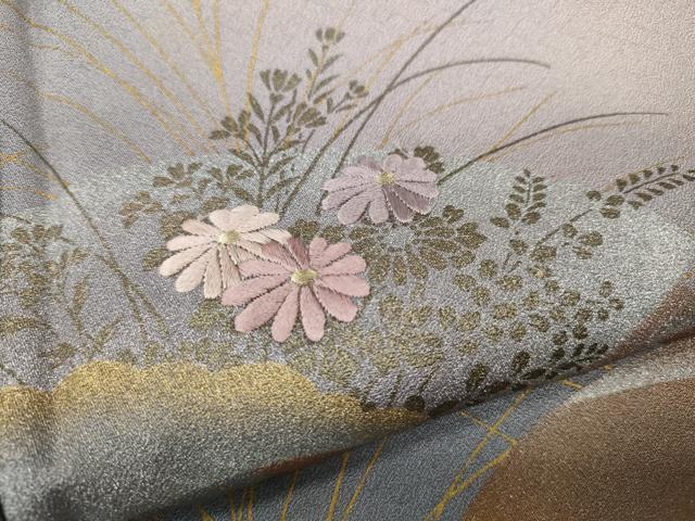 平和屋着物●訪問着　刺繍　地紙草花文　暈し染め　金銀彩　正絹　逸品　CABH9635ut