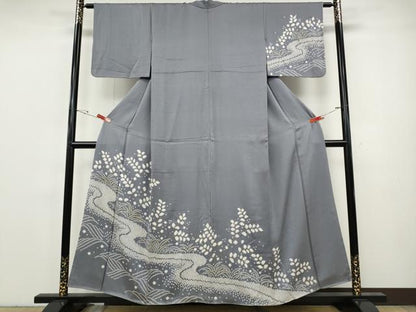 平和屋着物●訪問着　総絞り　流水草葉文　金彩　正絹　逸品　CABH9644ut