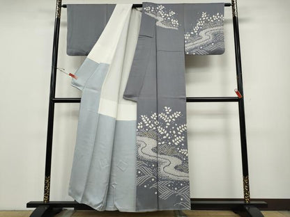 平和屋着物●訪問着　総絞り　流水草葉文　金彩　正絹　逸品　CABH9644ut