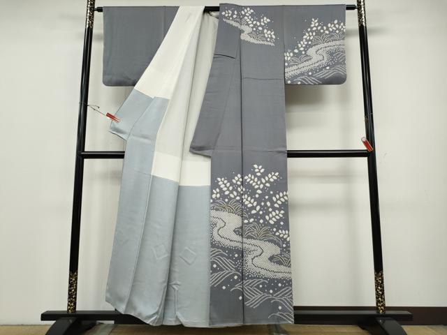 平和屋着物●訪問着　総絞り　流水草葉文　金彩　正絹　逸品　CABH9644ut