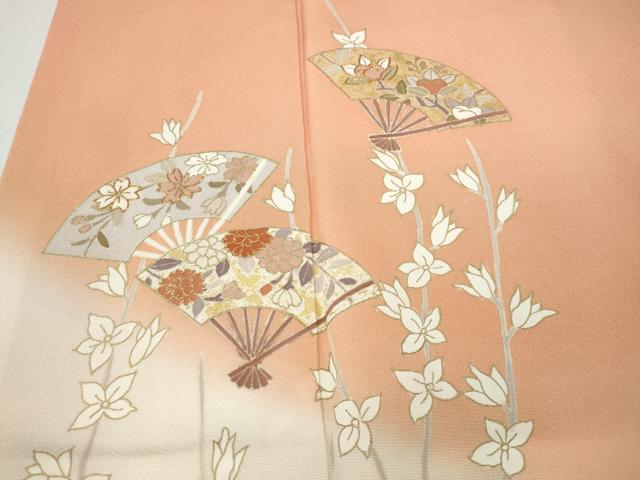 平和屋着物●訪問着　駒刺繍　扇面枝花文　暈し染め　金彩　正絹　逸品　CABH9645ut