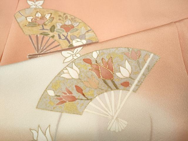 平和屋着物●訪問着　駒刺繍　扇面枝花文　暈し染め　金彩　正絹　逸品　CABH9645ut