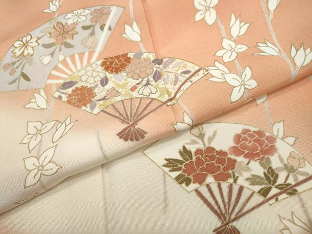 平和屋着物●訪問着　駒刺繍　扇面枝花文　暈し染め　金彩　正絹　逸品　CABH9645ut
