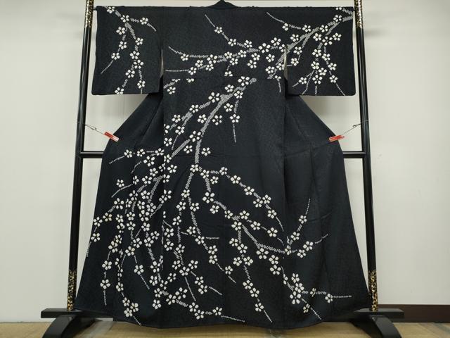 平和屋着物●訪問着　総絞り　枝花文　黒地　正絹　逸品　CABH9646ut