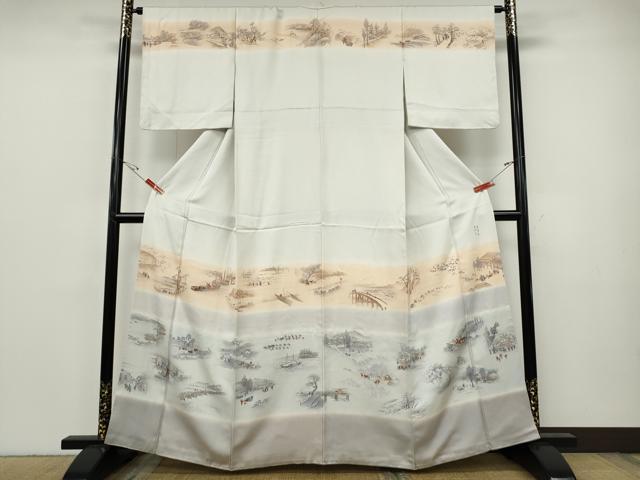 平和屋着物●訪問着　手描き　東海道五拾三次　暈し染め　正絹　逸品　CABH9647ut