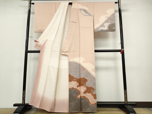 平和屋着物●訪問着　刺繍　雲重ね花文　金銀彩　正絹　逸品　CABH9648ut