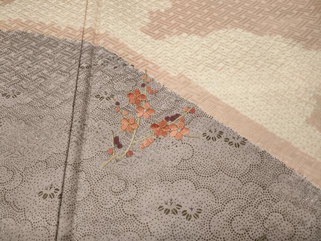 平和屋着物●訪問着　刺繍　雲重ね花文　金銀彩　正絹　逸品　CABH9648ut