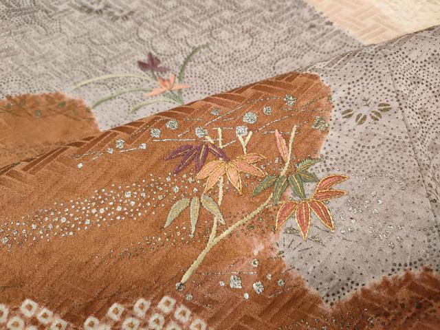 平和屋着物●訪問着　刺繍　雲重ね花文　金銀彩　正絹　逸品　CABH9648ut