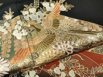 平和屋着物●豪華黒留袖　扇面鳳凰熨斗花文　暈し染め　金銀彩　正絹　逸品　CABH9649ut