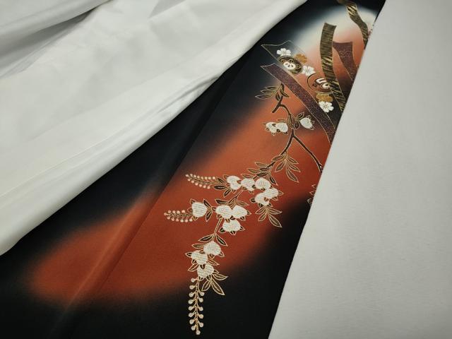平和屋着物●豪華黒留袖　扇面鳳凰熨斗花文　暈し染め　金銀彩　正絹　逸品　CABH9649ut