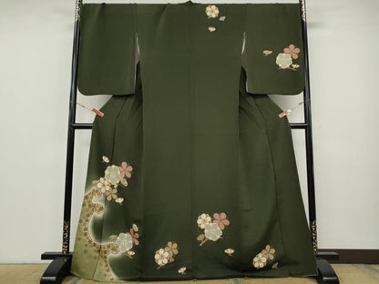 平和屋着物●訪問着　立波枝花文　暈し染め　金彩　鬼しぼ縮緬　ロング丈　正絹　逸品　CABH9652ut