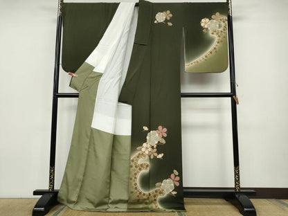 平和屋着物●訪問着　立波枝花文　暈し染め　金彩　鬼しぼ縮緬　ロング丈　正絹　逸品　CABH9652ut