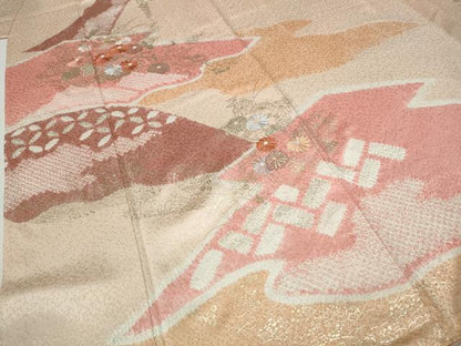 平和屋着物●訪問着　駒刺繍　絞り　松皮菱花文　金彩　正絹　逸品　CABH9656ut