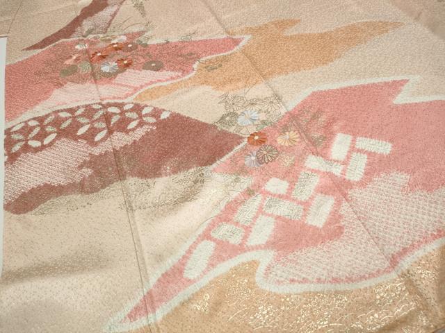 平和屋着物●訪問着　駒刺繍　絞り　松皮菱花文　金彩　正絹　逸品　CABH9656ut