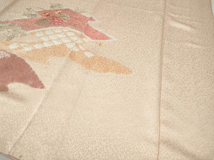平和屋着物●訪問着　駒刺繍　絞り　松皮菱花文　金彩　正絹　逸品　CABH9656ut