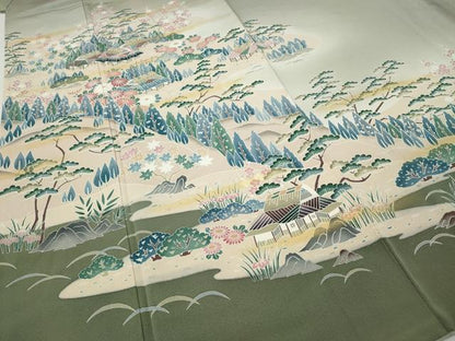 平和屋着物●訪問着　風景草花文　暈し染め　金彩　正絹　逸品　CABH9657ut