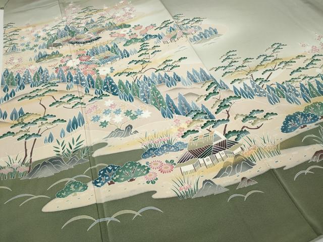 平和屋着物●訪問着　風景草花文　暈し染め　金彩　正絹　逸品　CABH9657ut