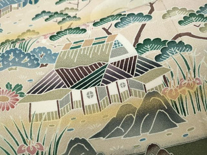 平和屋着物●訪問着　風景草花文　暈し染め　金彩　正絹　逸品　CABH9657ut