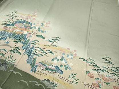 平和屋着物●訪問着　風景草花文　暈し染め　金彩　正絹　逸品　CABH9657ut