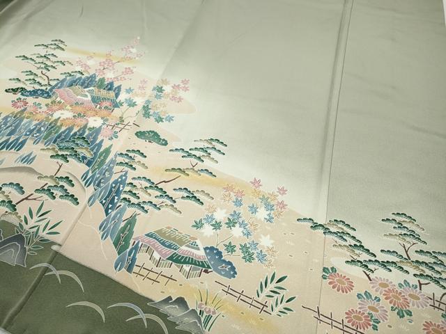 平和屋着物●訪問着　風景草花文　暈し染め　金彩　正絹　逸品　CABH9657ut