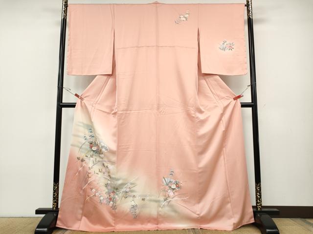 平和屋着物●訪問着　地紙草花文　暈し染め　金銀彩　正絹　逸品　CABH9658ut