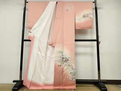 平和屋着物●訪問着　地紙草花文　暈し染め　金銀彩　正絹　逸品　CABH9658ut