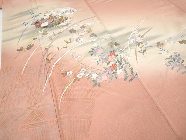 平和屋着物●訪問着　地紙草花文　暈し染め　金銀彩　正絹　逸品　CABH9658ut