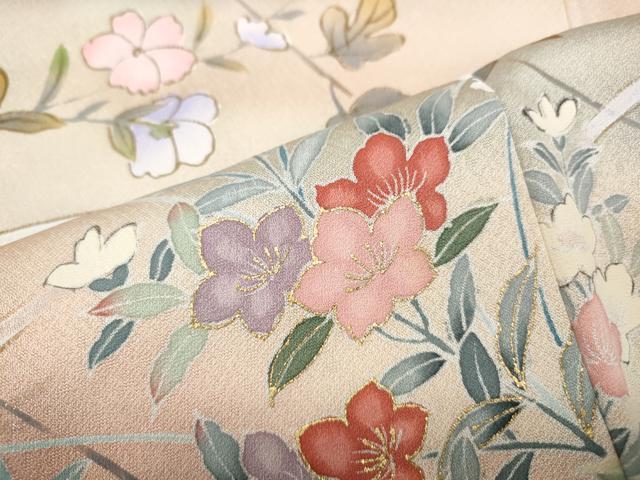 平和屋着物●訪問着　地紙草花文　暈し染め　金銀彩　正絹　逸品　CABH9658ut