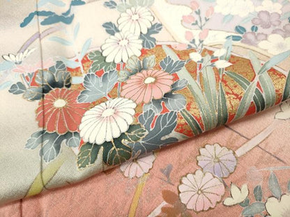 平和屋着物●訪問着　地紙草花文　暈し染め　金銀彩　正絹　逸品　CABH9658ut