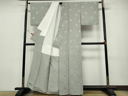 平和屋着物●上質な色無地　破れ色紙地紋　青磁鼠色　正絹　逸品　CABH9662ut