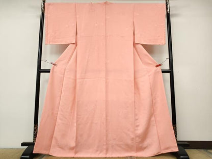 平和屋着物●上質な色無地　雪輪草花地紋　珊瑚色　正絹　逸品　CABH9664ut