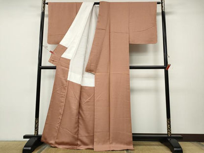 平和屋着物●本草木染作家　瑞寶　色無地　紋意匠　土器色　正絹　逸品　CABH9665ut