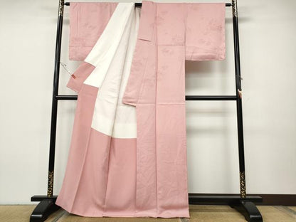 平和屋着物●染色作家　奥田祐斎　色無地　祐斎白樺染　文箱花地紋　紅梅色　正絹　逸品　CABH9666ut