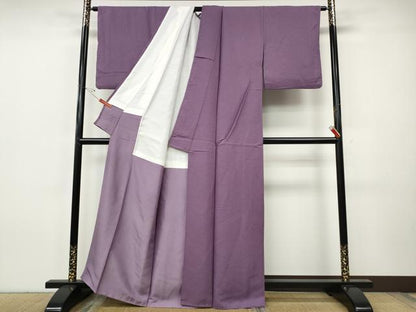 平和屋着物●上質な色無地　堅牢染　草木染　紋意匠　古代紫色　反端付き　正絹　逸品　CABH9668ut