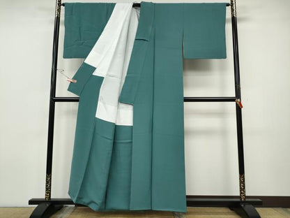 平和屋着物●上質な色無地　錆浅葱色　正絹　逸品　CABH9671ut