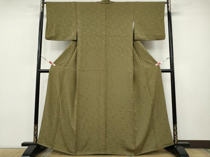 平和屋着物●上質な色無地　地紙花地紋　利休茶色　正絹　逸品　CABH9672ut