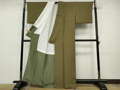 平和屋着物●上質な色無地　地紙花地紋　利休茶色　正絹　逸品　CABH9672ut