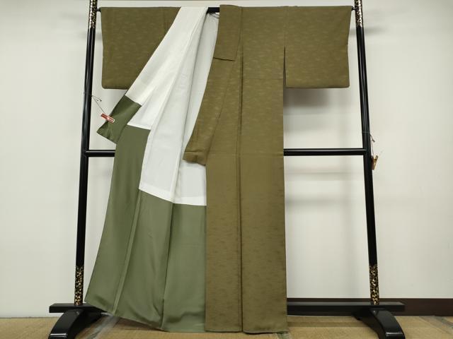 平和屋着物●上質な色無地　地紙花地紋　利休茶色　正絹　逸品　CABH9672ut