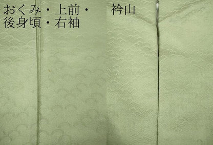 平和屋着物●上質な色無地　青海波地紋　山葵色　正絹　逸品　CABH9675ut