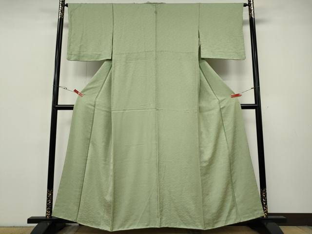 平和屋着物●上質な色無地　青海波地紋　山葵色　正絹　逸品　CABH9675ut