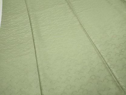 平和屋着物●上質な色無地　青海波地紋　山葵色　正絹　逸品　CABH9675ut